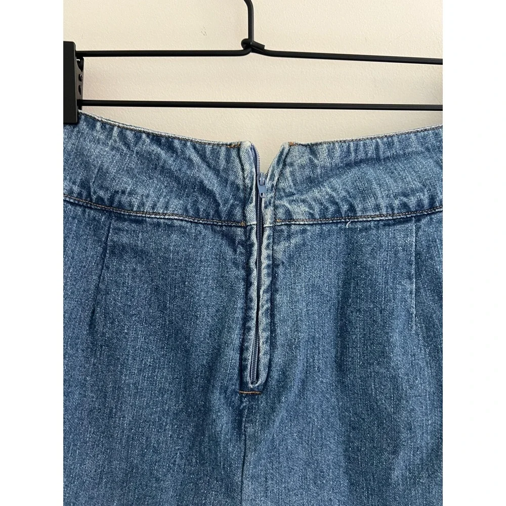 Vintage Y2K 90s Denim Skort Blue Denim Embroidered Floral Mini Boho Cottage